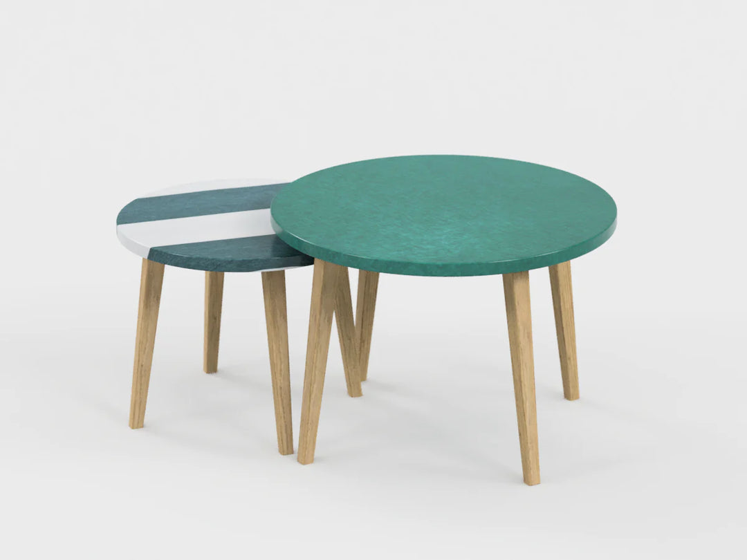 Table gigogne Terre de Sienne et menthol