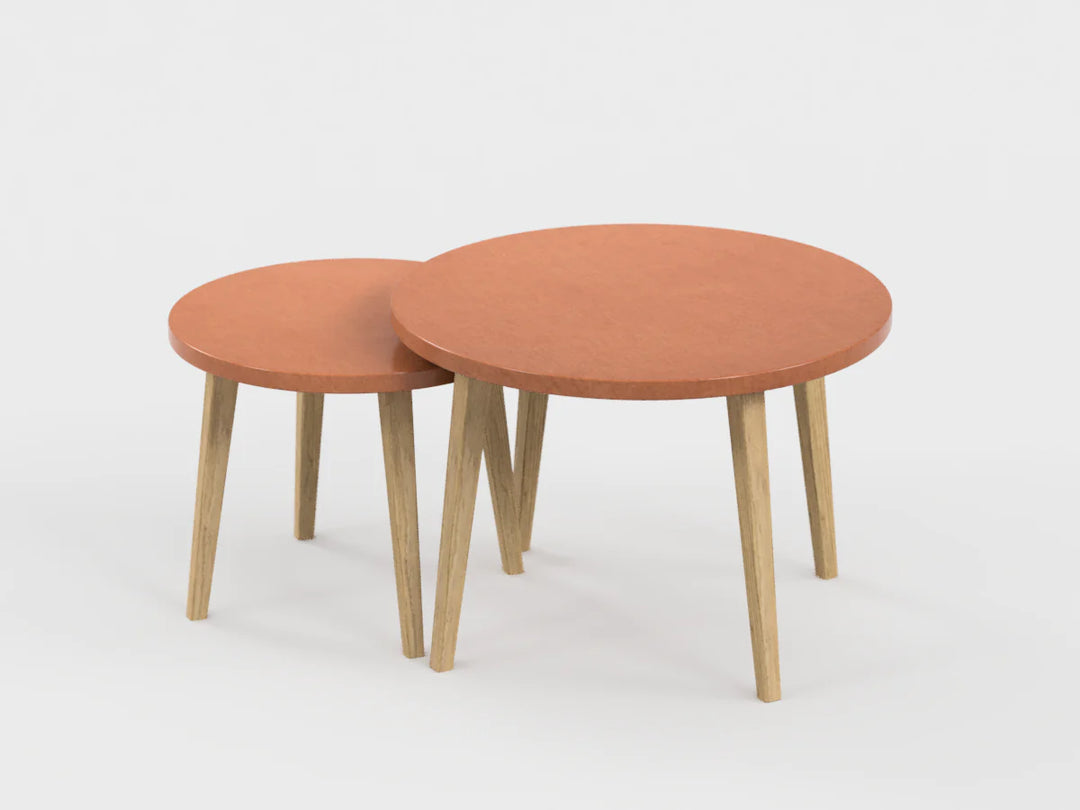 Table gigogne bois et saumon